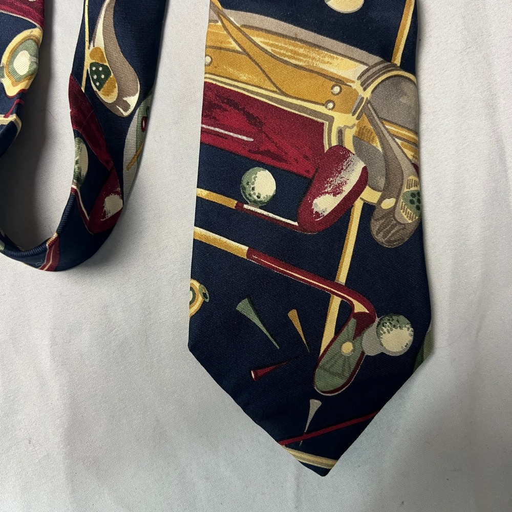 Harold's Golf Club Balls Tees Silk Necktie‎ Men's Navy Blue Rare Vintage Novelty